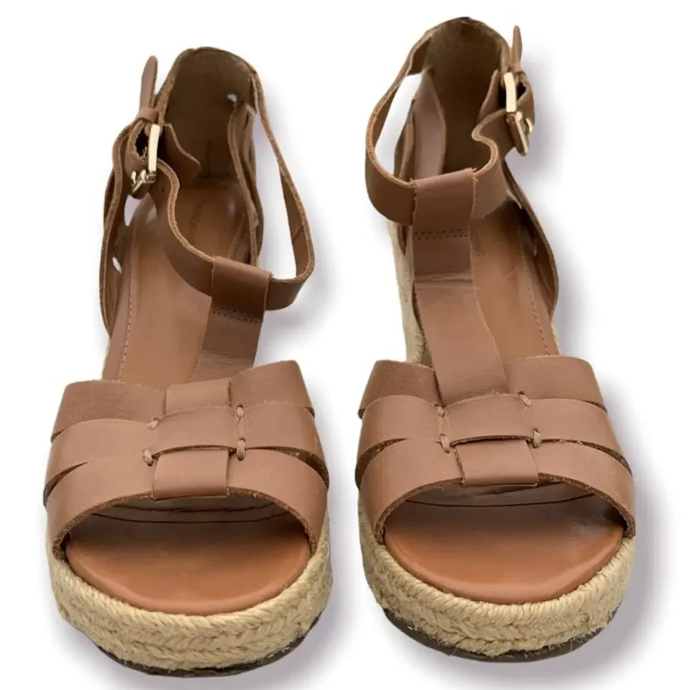 Madison Harding Espadrille Brown Leather Wedges Size 6